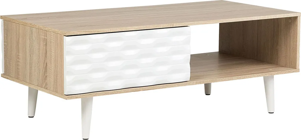 Table basse moderne avec rangement fermé et plateau bois blanc BELIANI