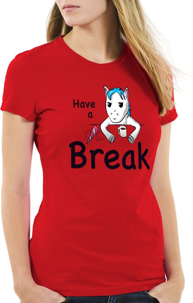 style3 Have a Break Einhorn Damen T-Shirt Unicorn, Farbe:Rot, Größe:L