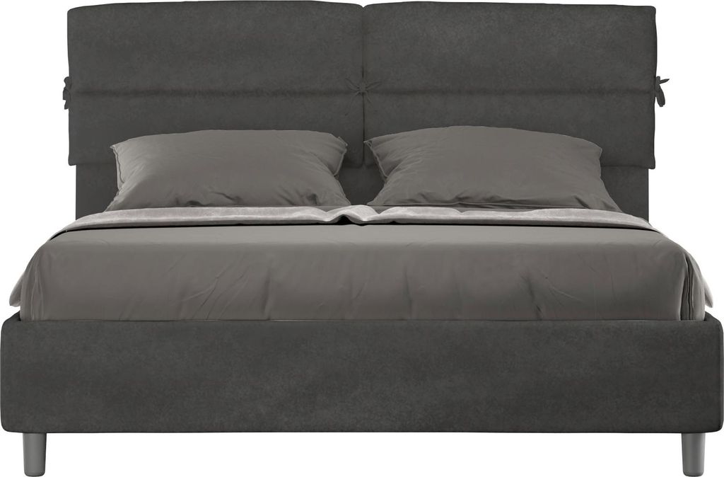 ITYHOME - Gepolstertes Bett mit Bettkasten 160x200 mit Mikrofaserbezug Grau Nandy