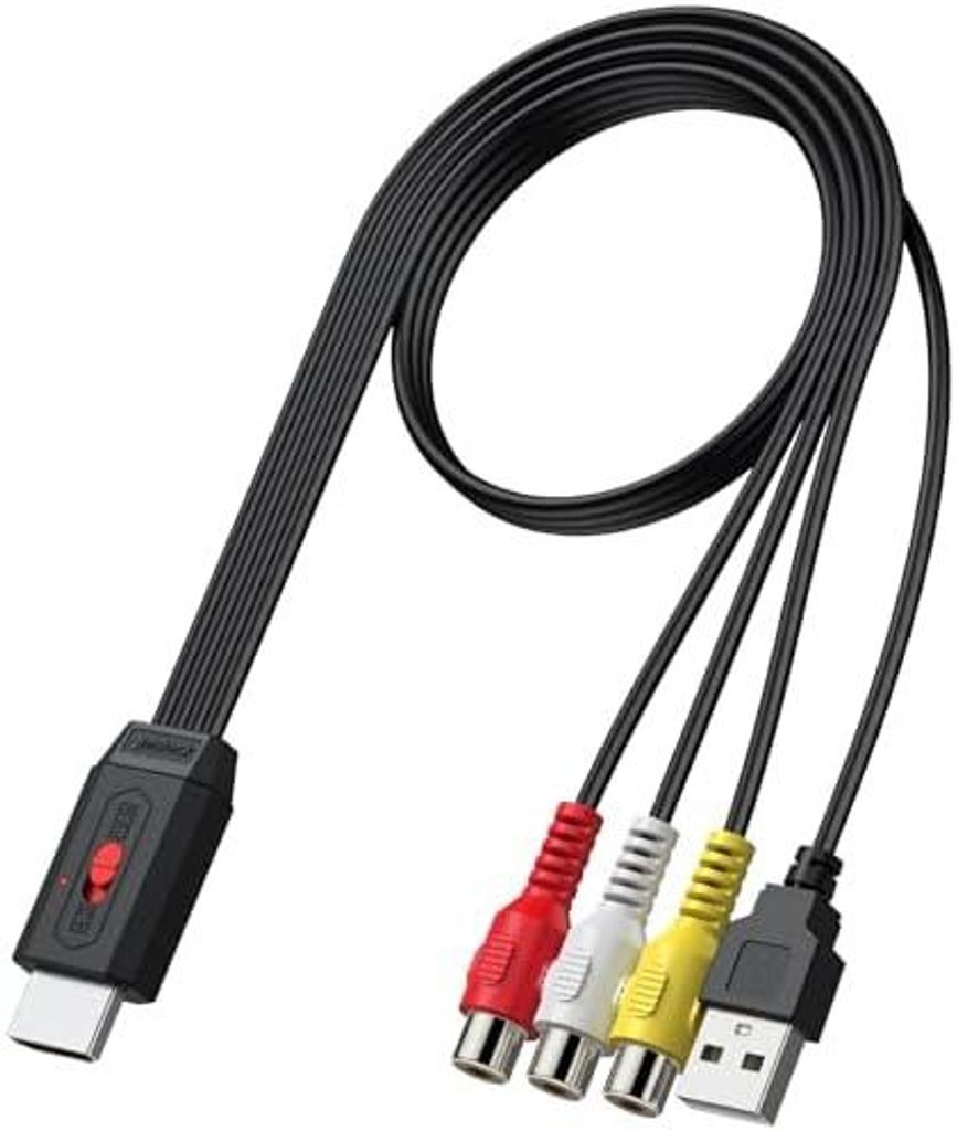 Cinch zu HDMI Konverter 1080P AV zu HDMI Video Audio Konverter mit 16:9/4:3 Konvertierung Eingebautes Cinch auf HDMI Kabel 20cm Für Spielkonsole W...