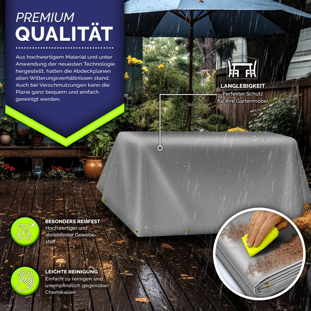 tillvex® telone grigio 4x6 m con occhielli + 10 ganci e 15 m di corda | telone in tessuto 650g/m² impermeabile e antistrappo | telone premium in PVC universale per camion, piscina, mobili da giardino in legno | telone per giardino - 5