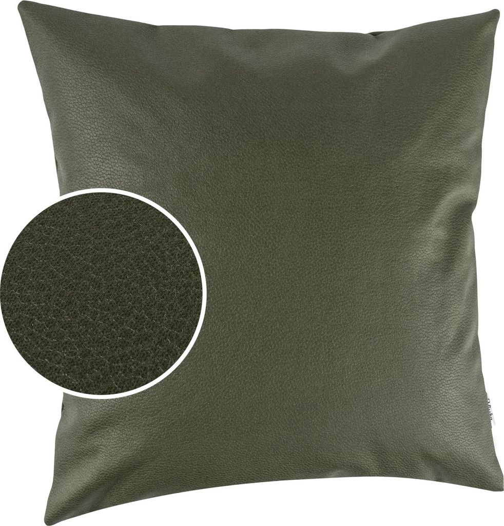 Dekokissen 60x60cm ohne Füllung KUMO atmungsaktive Kunstleder Kissenbezug Zierkissen Einfarbig Leder-Optik UNI Grün