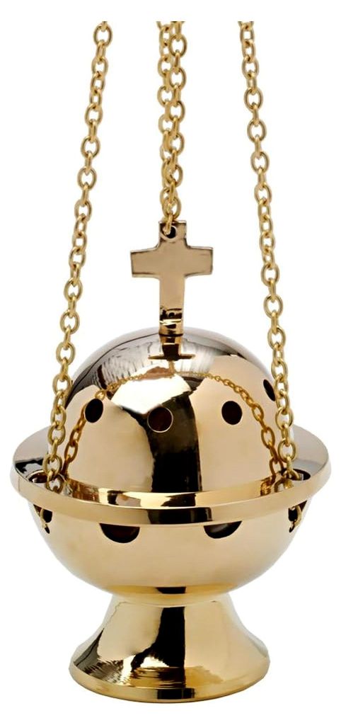 Rauchfass Weihrauchgefäß mit Kreuz Kette 50cm Weichrauchschwenker Messing 7591