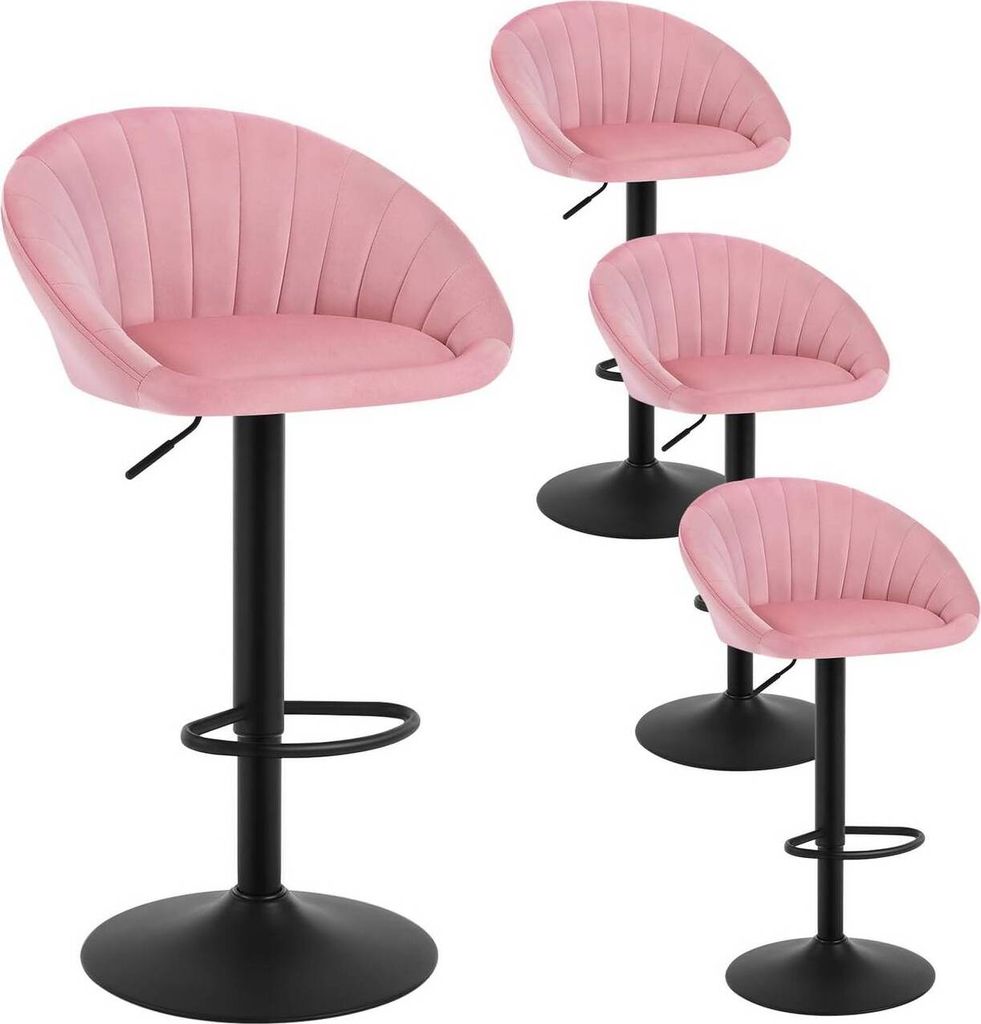 WOLTU Barhocker, höhenverstellbar drehbar, mit Rückenlehne, Samt Metall : Rosa 4 Farbe: Rosa Stückzahl: 4