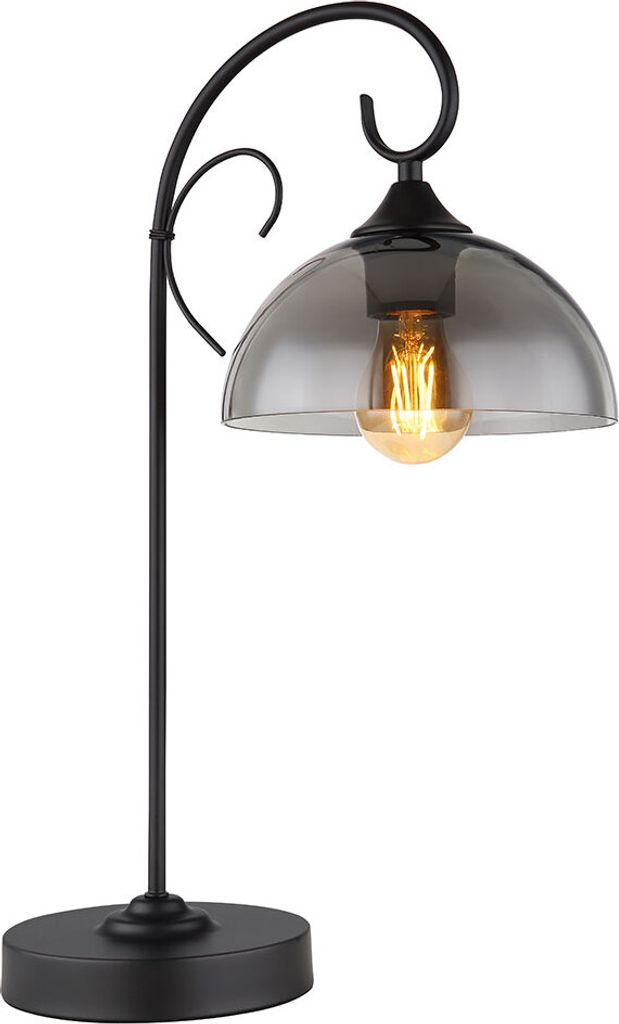 Tischleuchte, Metall, Schwarz, Glas Rauchfarben, H 52 cm