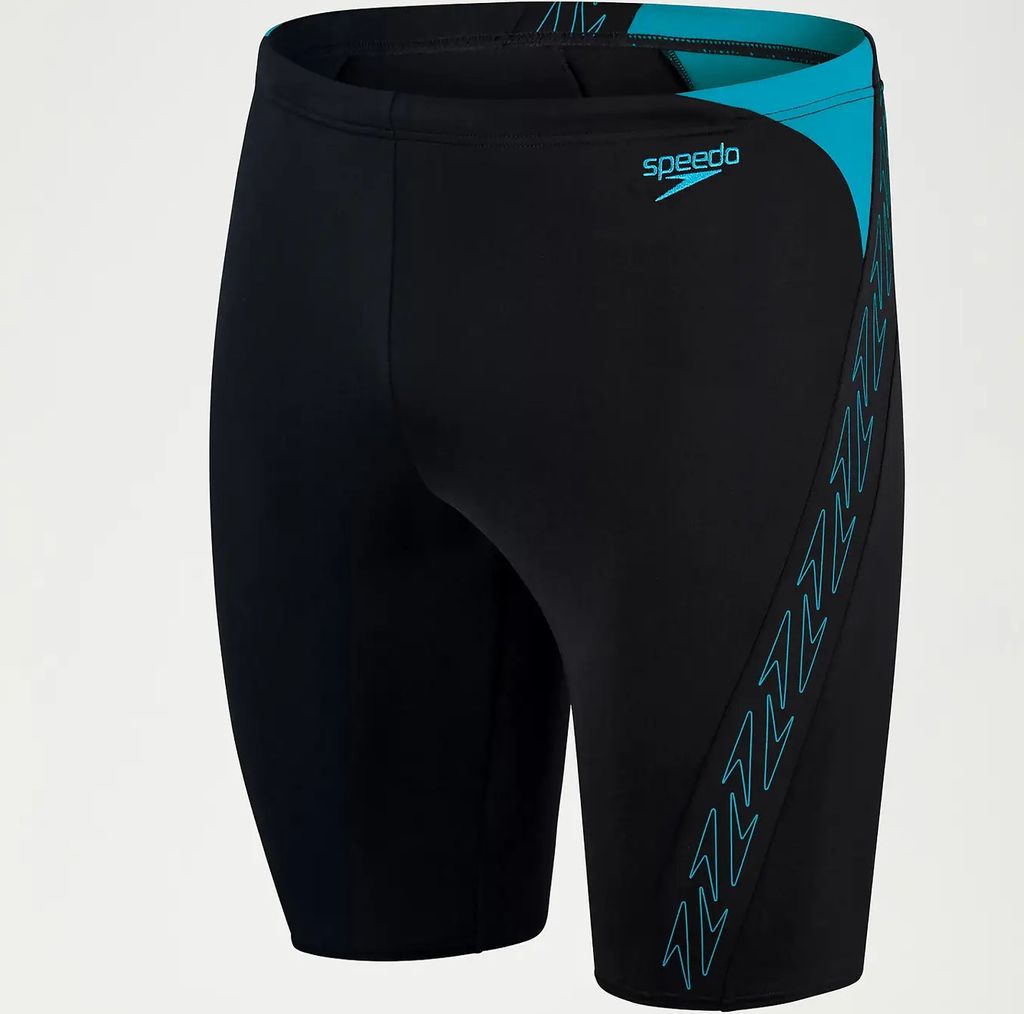 Speedo Hyperboom Jammer Badehose für Herren chlorbeständig, Farbe:Black-Blue, Größe:6