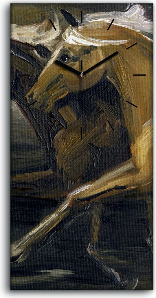 Wohnzimmer-Bild Leinwand Uhr 30x60 Malerei Abstrakte Tiere Pferde Kunst - schwarze Hände