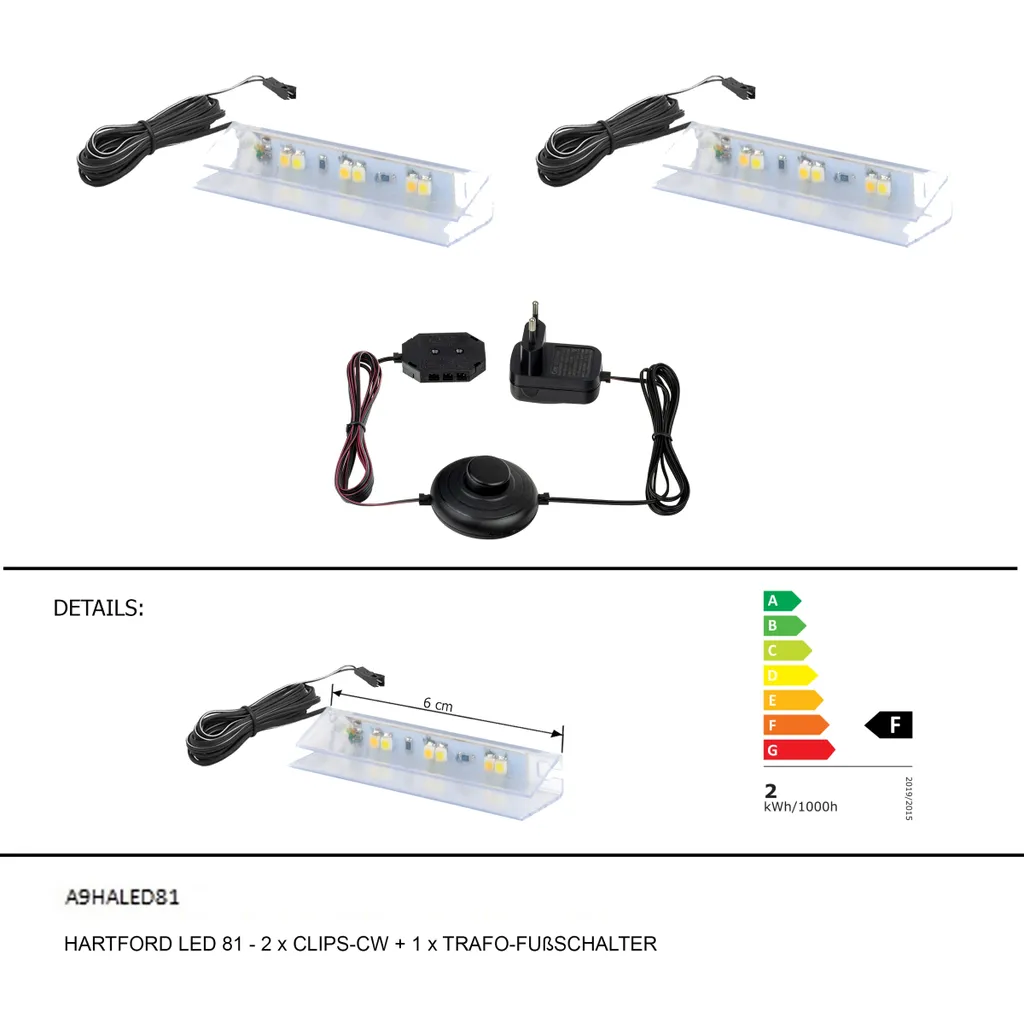 Éclairage LED pour vitrine Hartford blanc froid décoration salon 6 cm