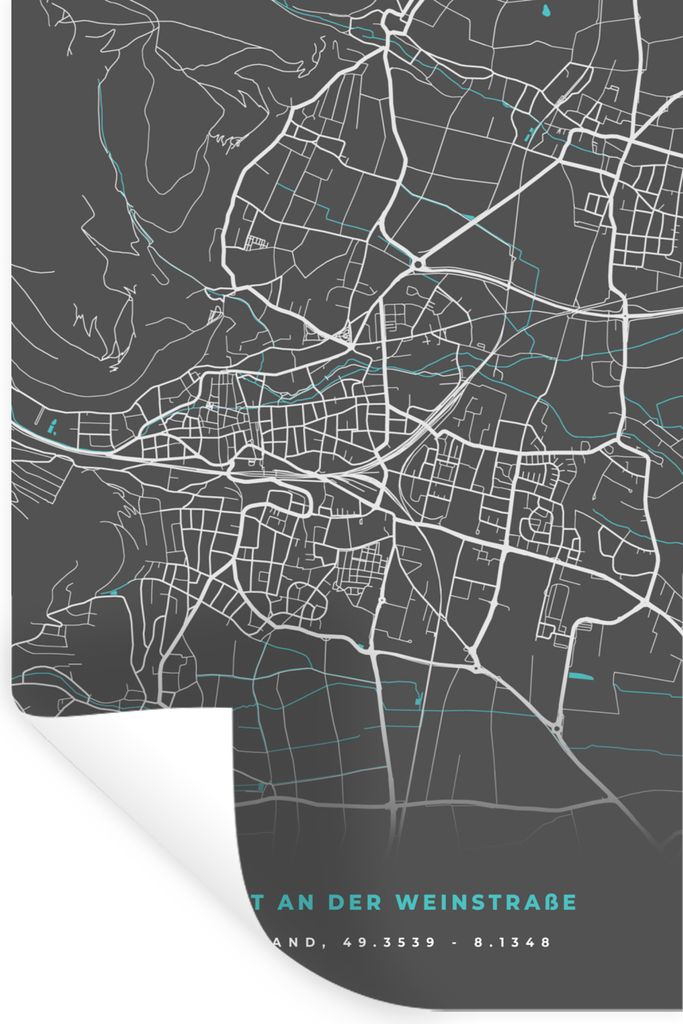MuchoWow Wandtattoo Wandsticker Wandaufkleber Stadtplan - Neustadt an der Weinstraße- Deutschland - Karte 80x120 cm Selbstklebend und Reposition...