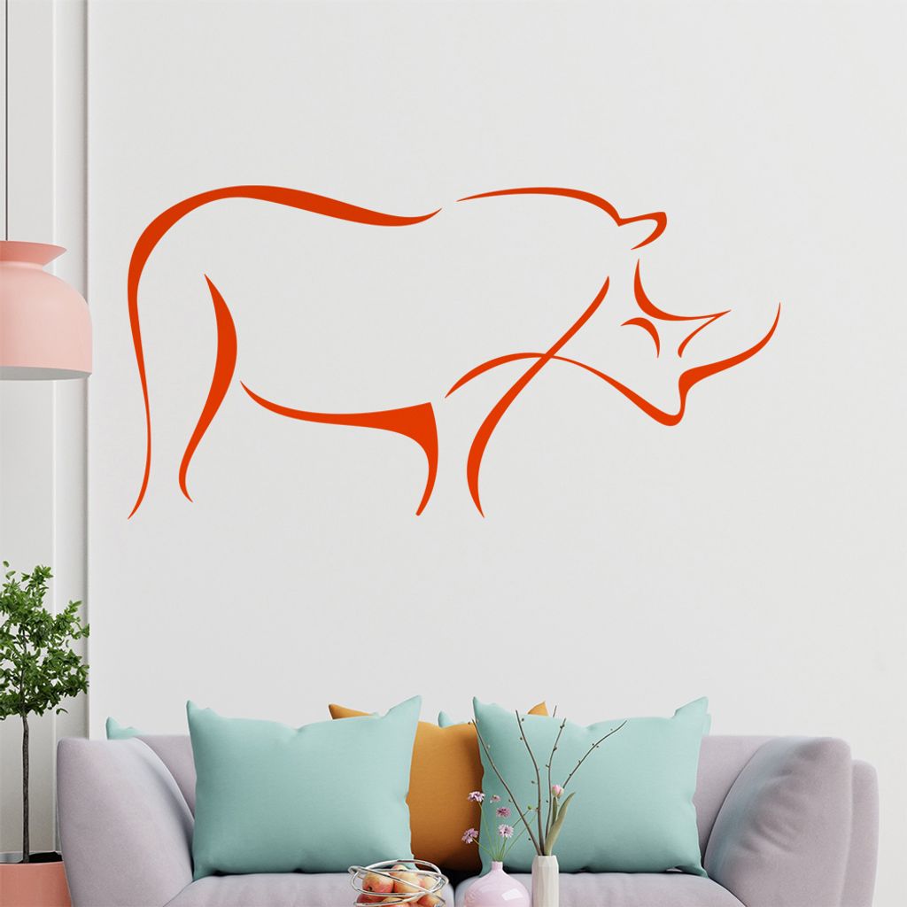 Nashorn Linien Wandtattoo in 6 Größen - Wandaufkleber Wall Sticker - Dekoration, Küche, Wohnzimmer, Schlafzimmer, Badezimmer