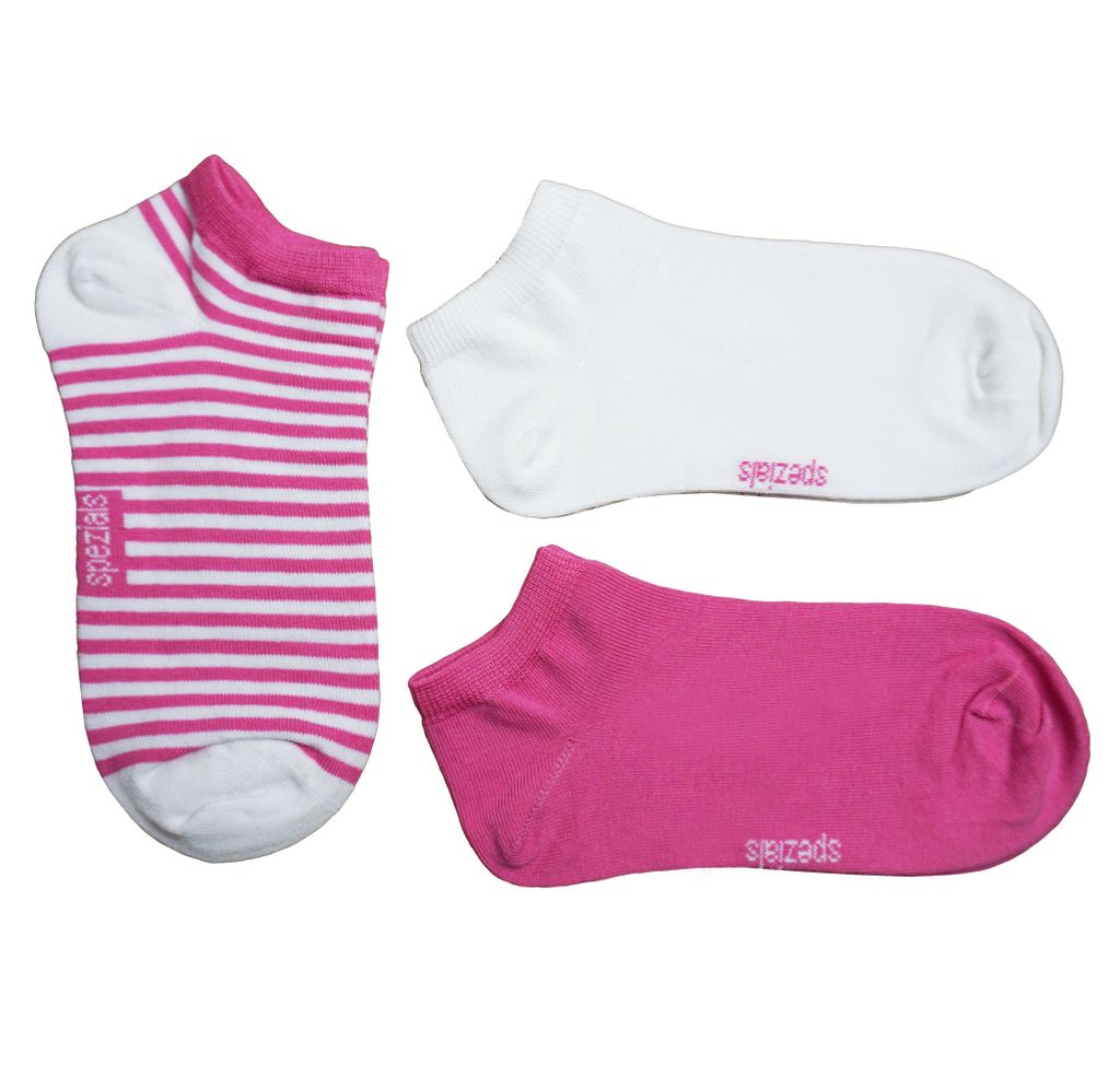 Sneaker Socken für Mädchen und Damen 3-er Pack aus Baumwolle Weiße Ringel Dunkelrosa Größe 35-38