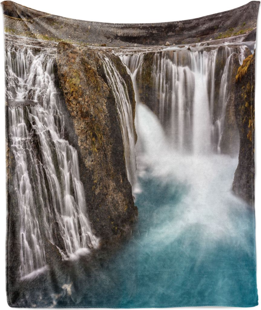 ABAKUHAUS Island Weich Flanell Fleece Decke, Mit Blick auf einem verschwommenen Stream-Wildnis Wandern Spots, 175 x 230 cm, Aqua Dunkel Taupe