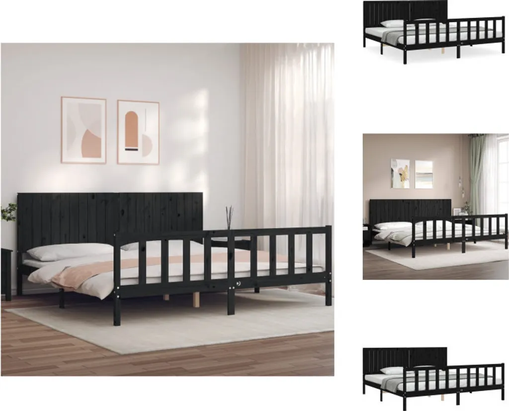 Lit bois massif 200x200 cm noir pour grand confort et chambre spacieuse