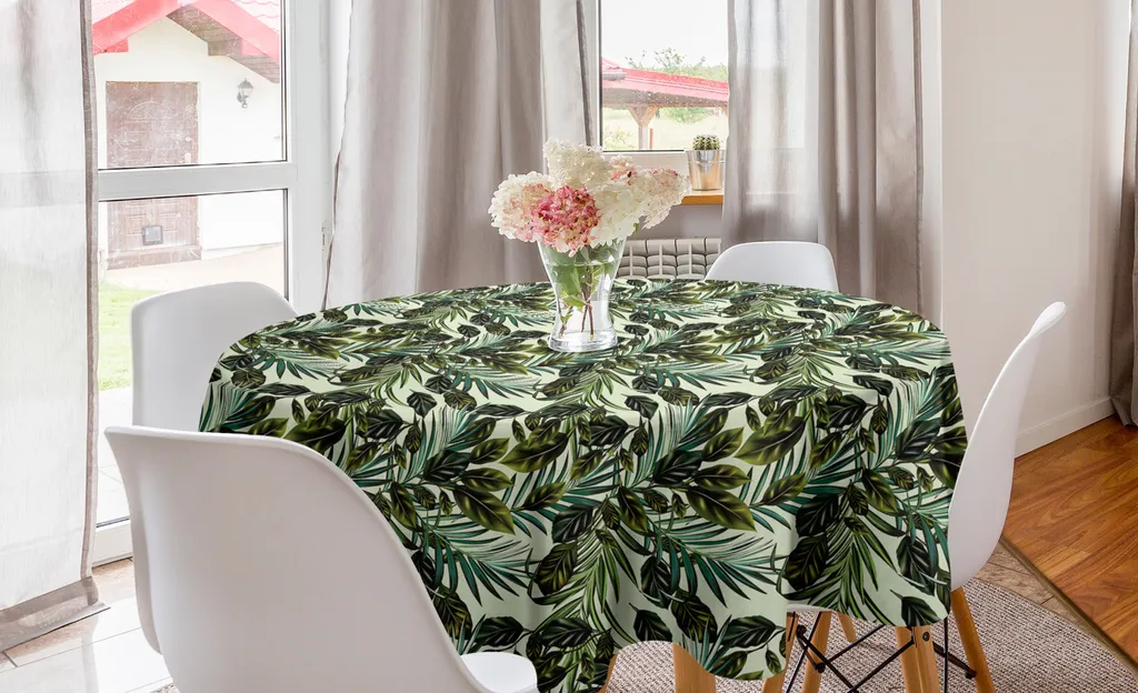 Tovaglia Circolare Jungle Leaves 150cm - Design Botanico Verde