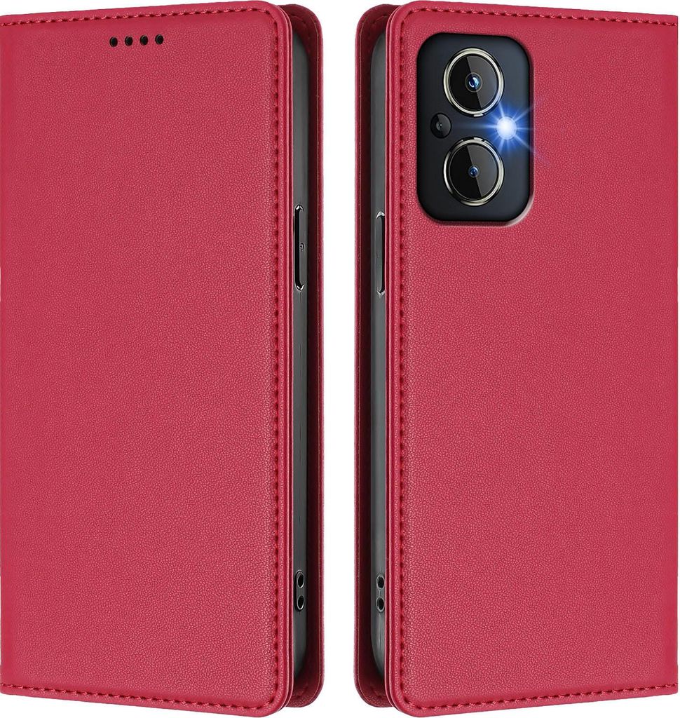Handyhülle für OnePlus Nord N20 5G, Kunstleder Klapphülle Stoßfeste Magnetische Hülle mit Ständer Rot