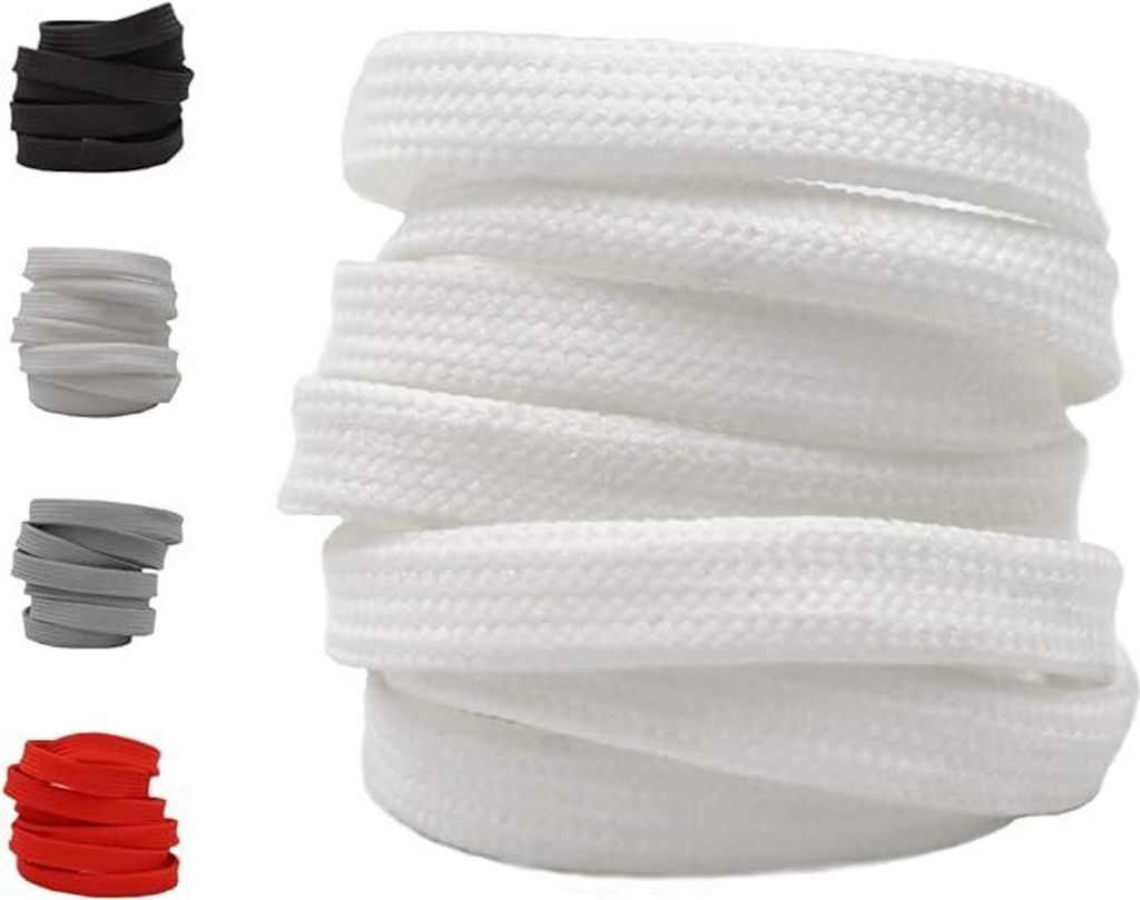 Weiße Flache Schnürsenkel – 10mm Breite, 100cm Länge | Produktbild 