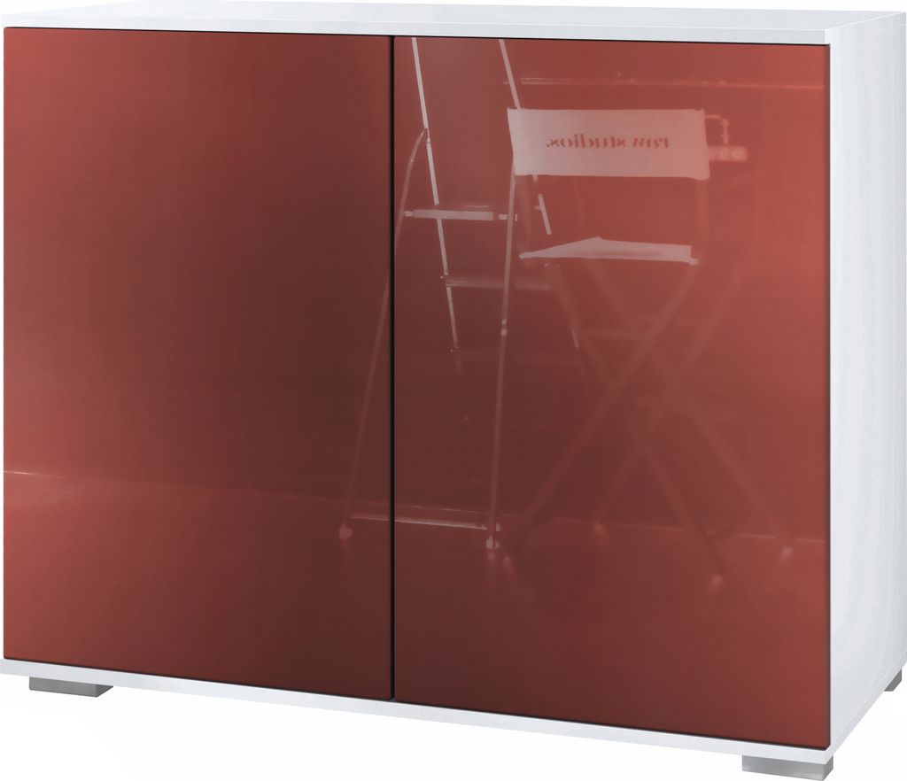 Vladon Kommode Skadu V3, Moderner Küchenschrank mit 2 großen Türen Weiß matt / Bordeaux Hochglanz (92,5 x 75.5 x 35)