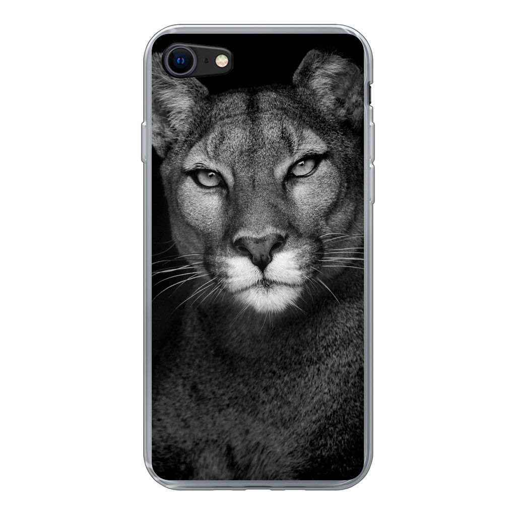 MuchoWow Handyhülle Schutzhülle Hülle für iPhone 8 Porträtfoto eines Pumas auf schwarzem Hintergrund Silikon Softcase Handy Hülle - Schutzh...