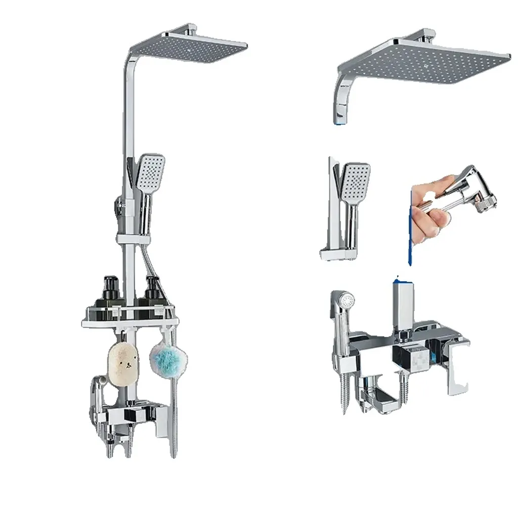 Set Doccia Completo Ottone Cromato: Soffione Pioggia e Doccino