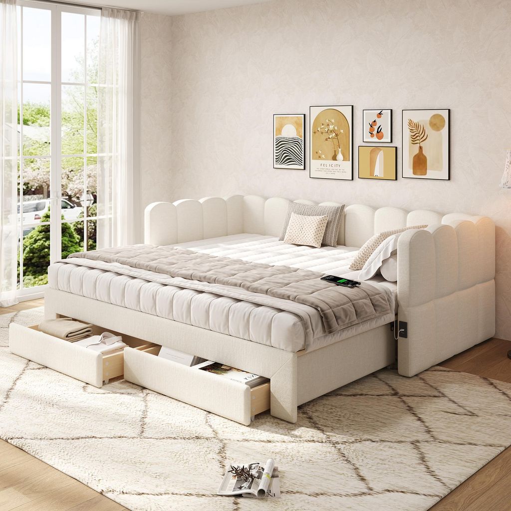 Letto imbottito Flieks 90x190 cm con letto estraibile, Immagine del prodotto 