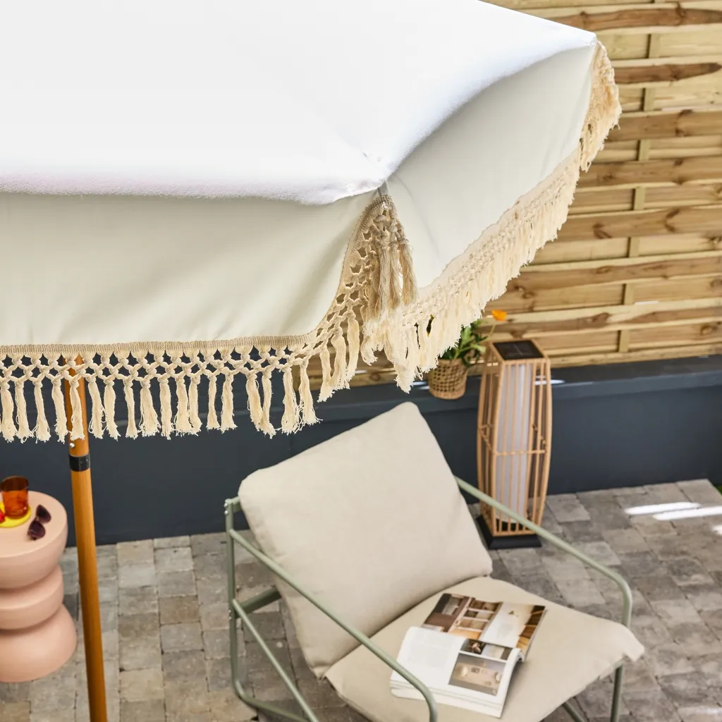 Ombrellone Boho-Chic Beige con Frange 2m | Arredo Esterno Acciaio - 8