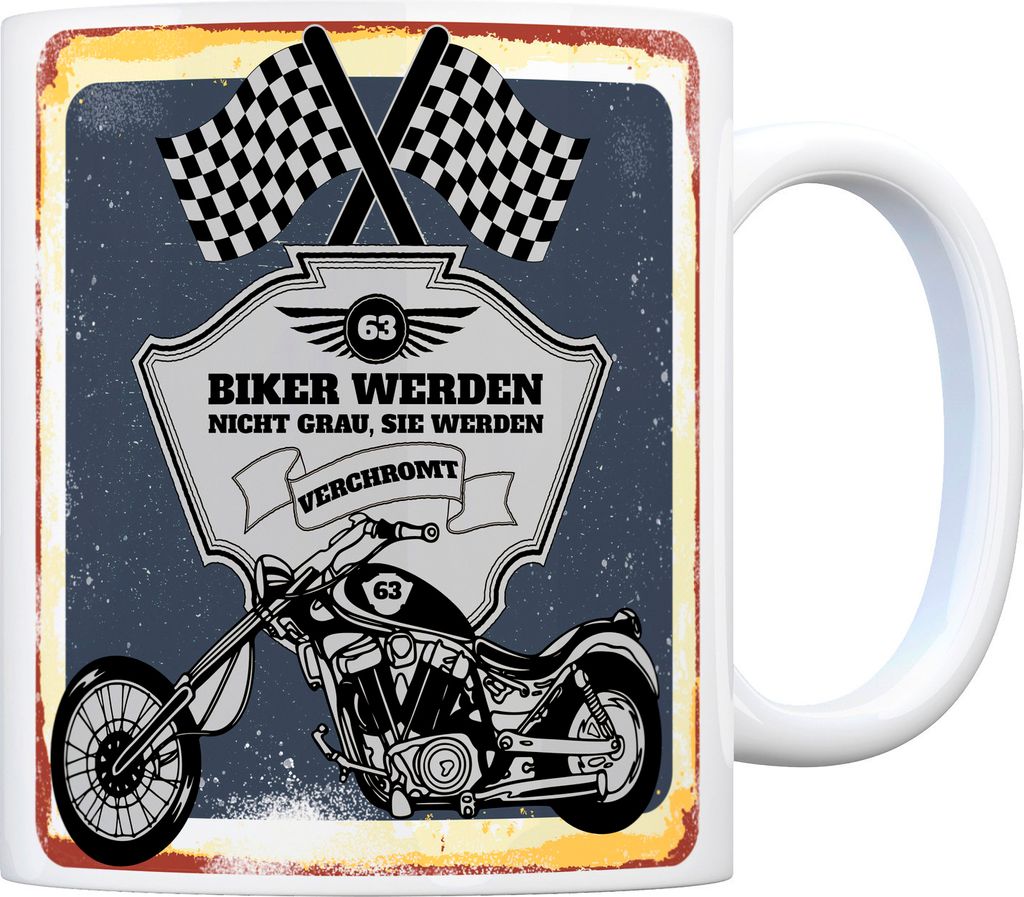 Motorradfahrer und Biker Kaffeebecher bzw. Tasse zum 63. Geburtstag