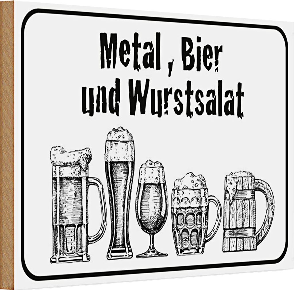 Holzschild Spruch Hinweis 30x20cm Bier und Wurstsalat