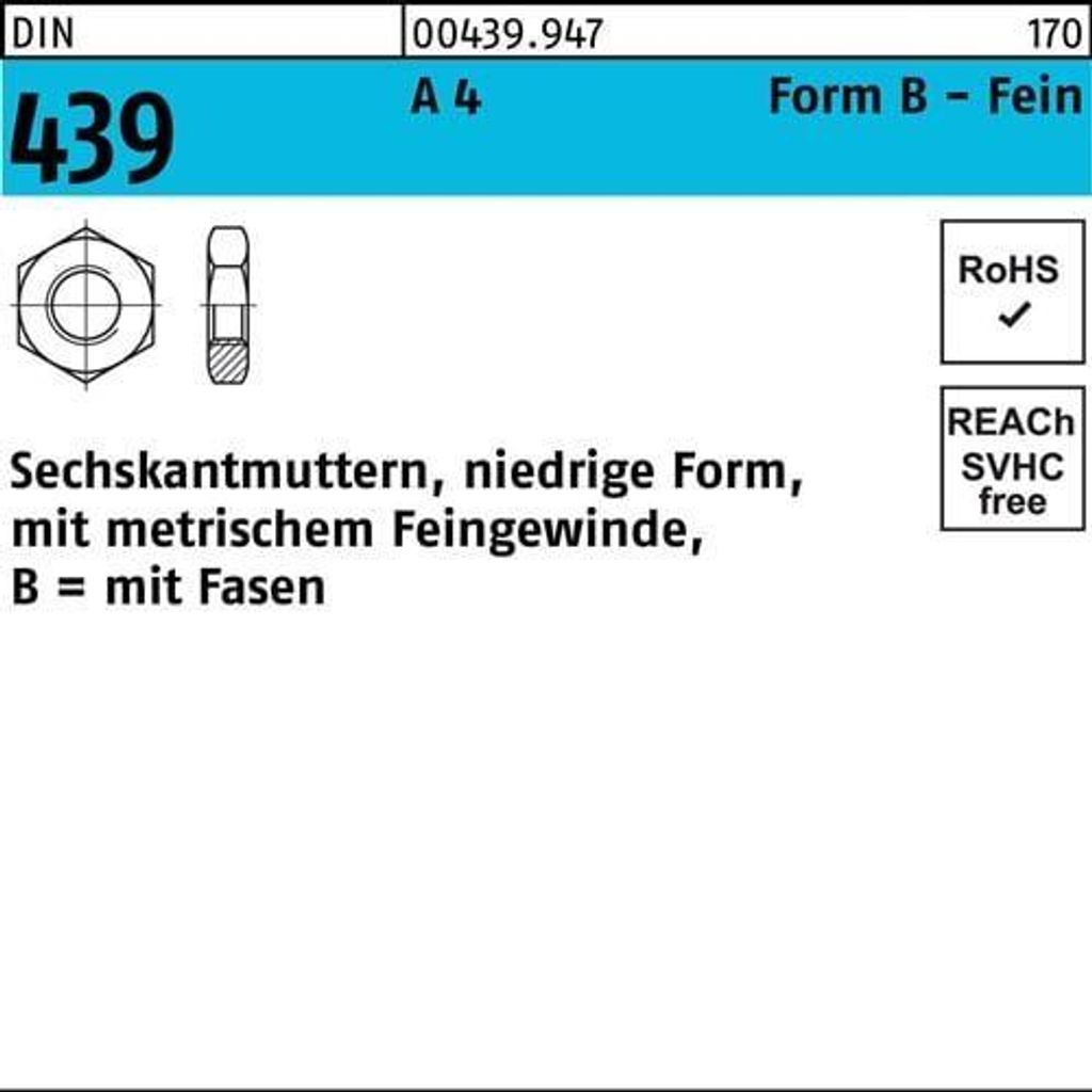 Reyher Sechskantmuttern DIN 439 A 4 BM 30 x 2 A 4 (10 Stück)