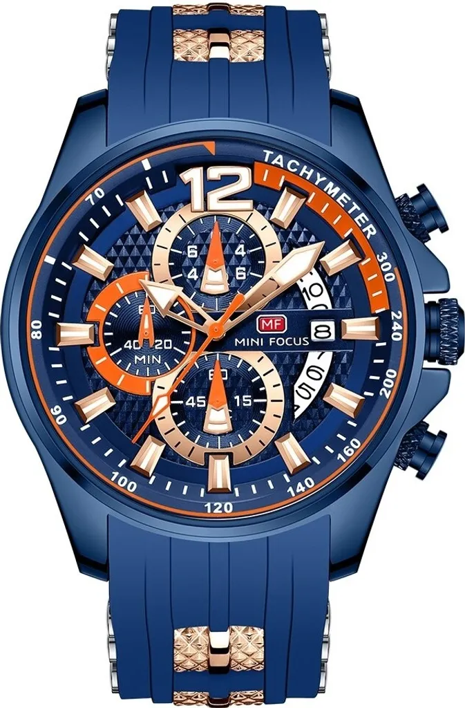 Mini Focus Nelson Montre Chronographe Étanche en Acier Bleu pour Homme