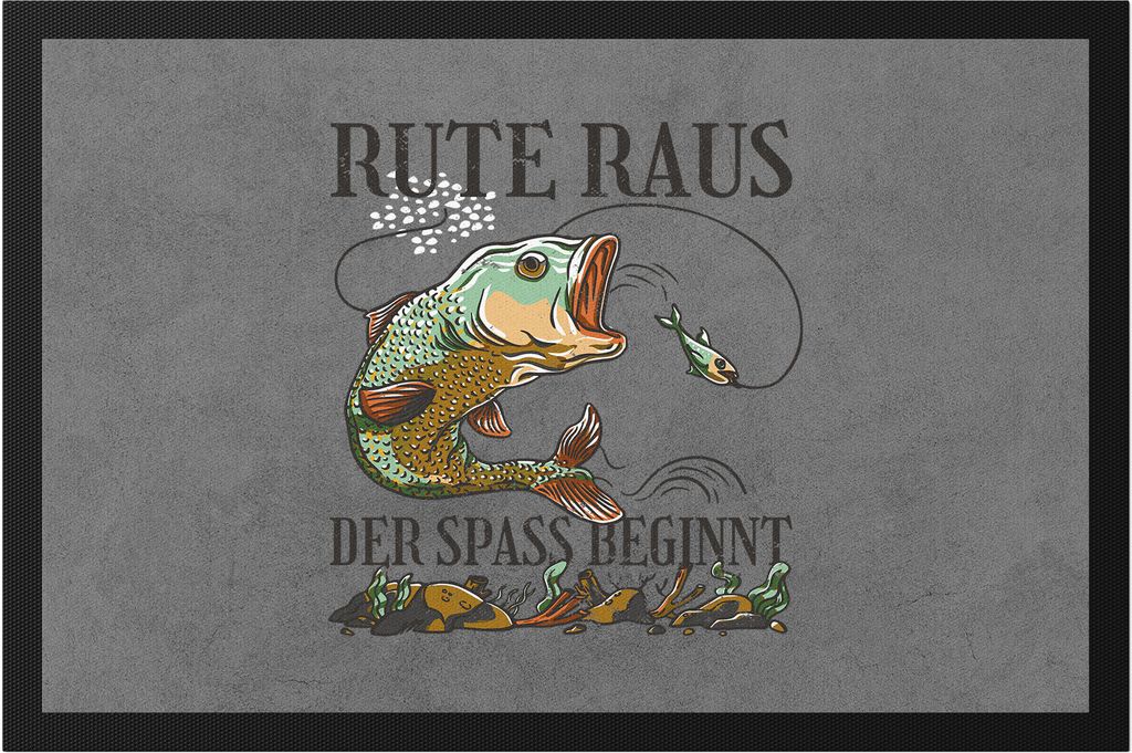 Rute Raus Der Spaß Beginnt Fußmatte Angler Angeln Fische Angelzubehör Geschenkidee