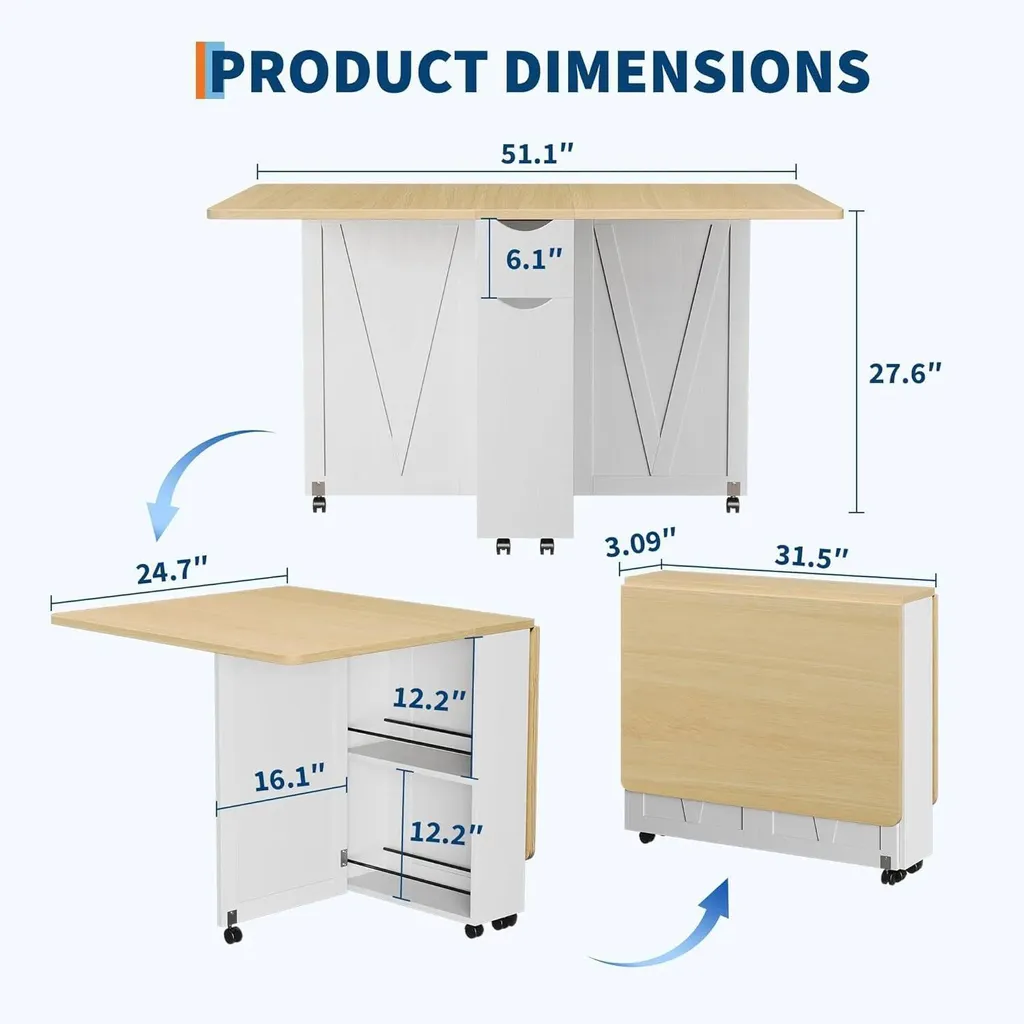 Table de cuisine ronde modulable gain de place avec rangements intégrés - 3