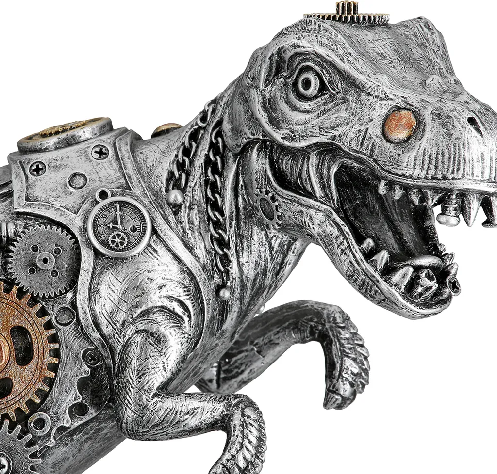 Objet Déco Dinosaure Steampunk Argent 40cm pour Bureau et Salon Chic