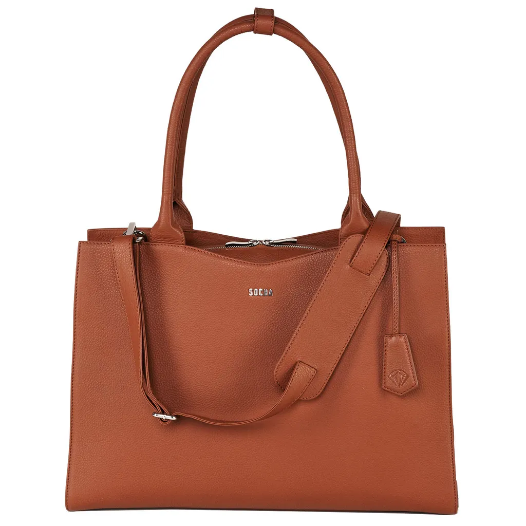 Sac business en cuir Cognac 15.6" Diamond Edition avec finitions premium