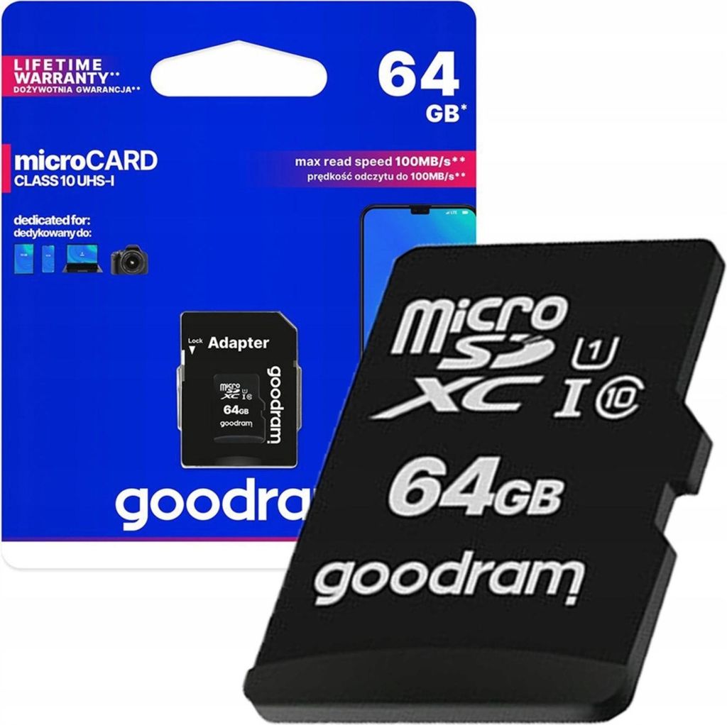 GOODRAM microSDXC 64GB Class 10 UHS-I + adaptateur Image du produit 