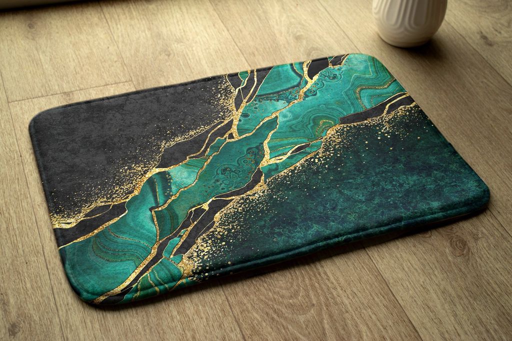 Badteppich Saugfähige - Badezimmer Teppich - Rutschfester Badvorleger Badematte - 90x60 cm - Buntes Abstraktes