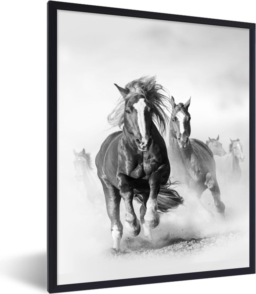 MuchoWow Gerahmtes Poster Pferde - Tiere - Illustration 60x80 cm - Poster mit Schwarzem Bilderrahmen Wandposter Rahmen Foto Bilder - Premium - Wa...