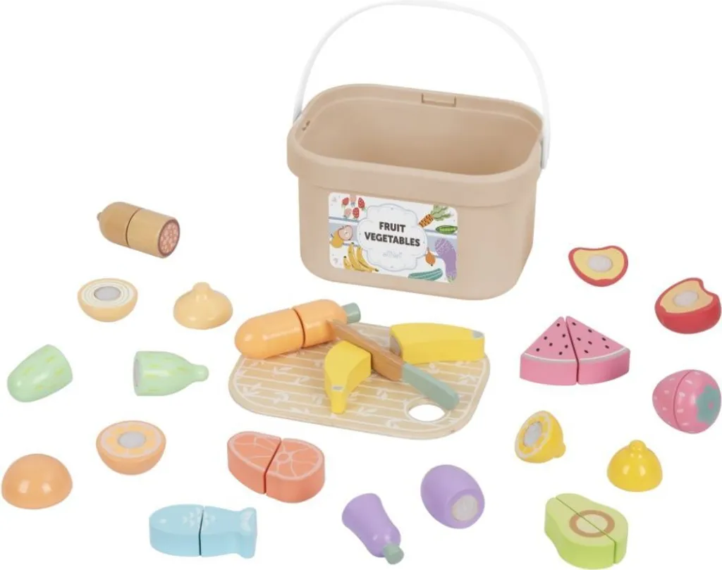 Set de découpe 3 en 1 pour enfants - Fruits et légumes en bois naturel