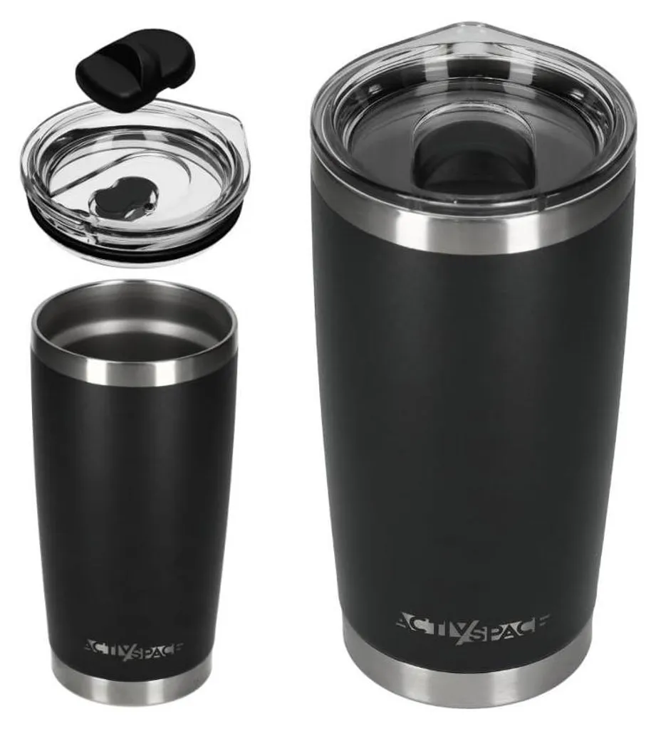 Tazza Termica Grande 600ml Trekking - Acciaio Nero Antivento