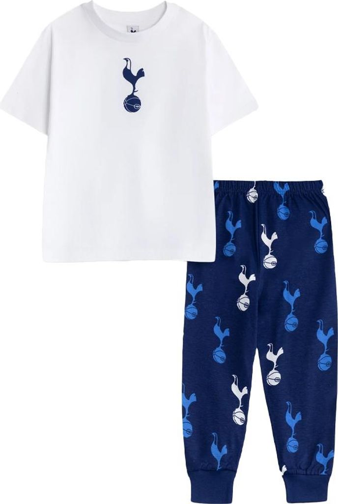 Tottenham Hotspur FC - Schlafanzug mit langer Hose für Jungen, kurzärmlig NS9396 (92) (Weiß/Dunkles Marineblau)