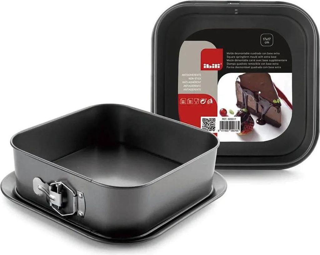 A square springform cake pan and its packaging.