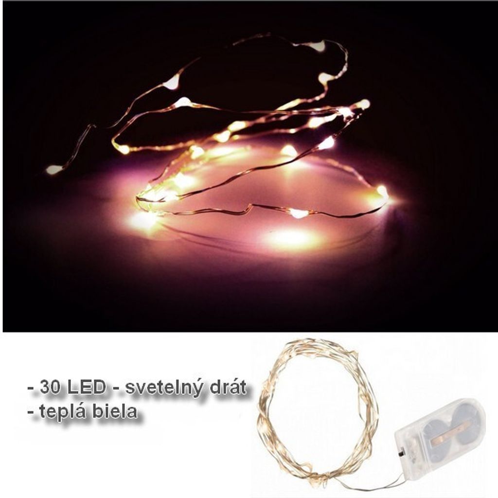 LED svetelná reťaz na batérie AQUA - 30 teplých bielych LED Obrázok produktu 1