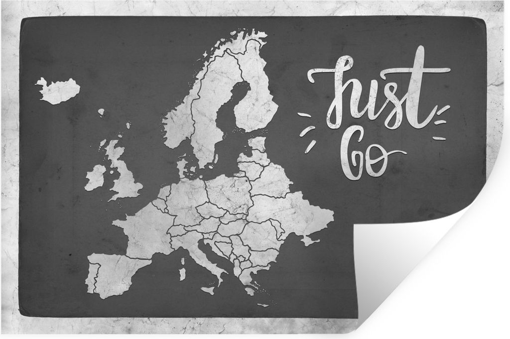 MuchoWow Wandtattoo Wandsticker Wandaufkleber Vintage Eurocard mit dem Text "Just go" - schwarz und weiß 60x40 cm Selbstklebend und Repositionie...
