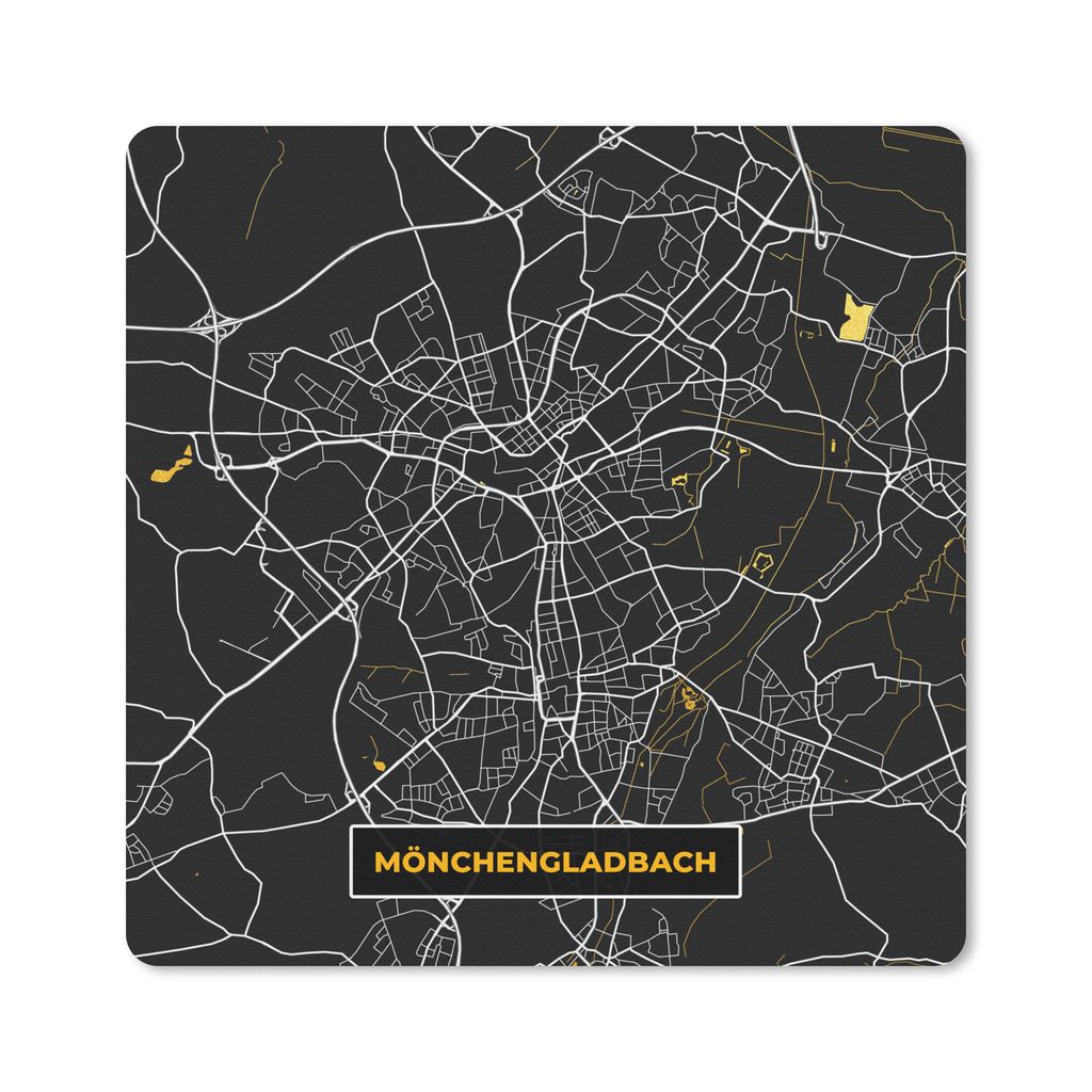 MuchoWow Mauspad Mousepad Mönchengladbach - Schwarz und Gold - Karte - Stadtplan - Wegbeschreibung 30x30 cm - Mousepads - Maus Mat - Pad - Mausu...