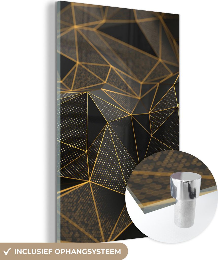 MuchoWow Glasbilder - Bilder auf Wandbild - Foto auf Glas Abstrakt - Gold - 3D - Luxus - Kunst 80x120 cm Wanddekoration aus Glas - Acrylglasbild - ...