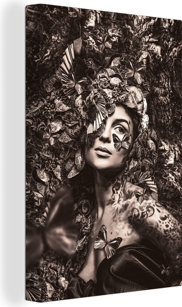 OneMillionCanvasses - Leinwandbilder - 90x140 cm, Frau - Sepia - Schmetterling, Wandbilder Kunstdruck Wanddekoration - Foto auf Leinwand - Gemäl...