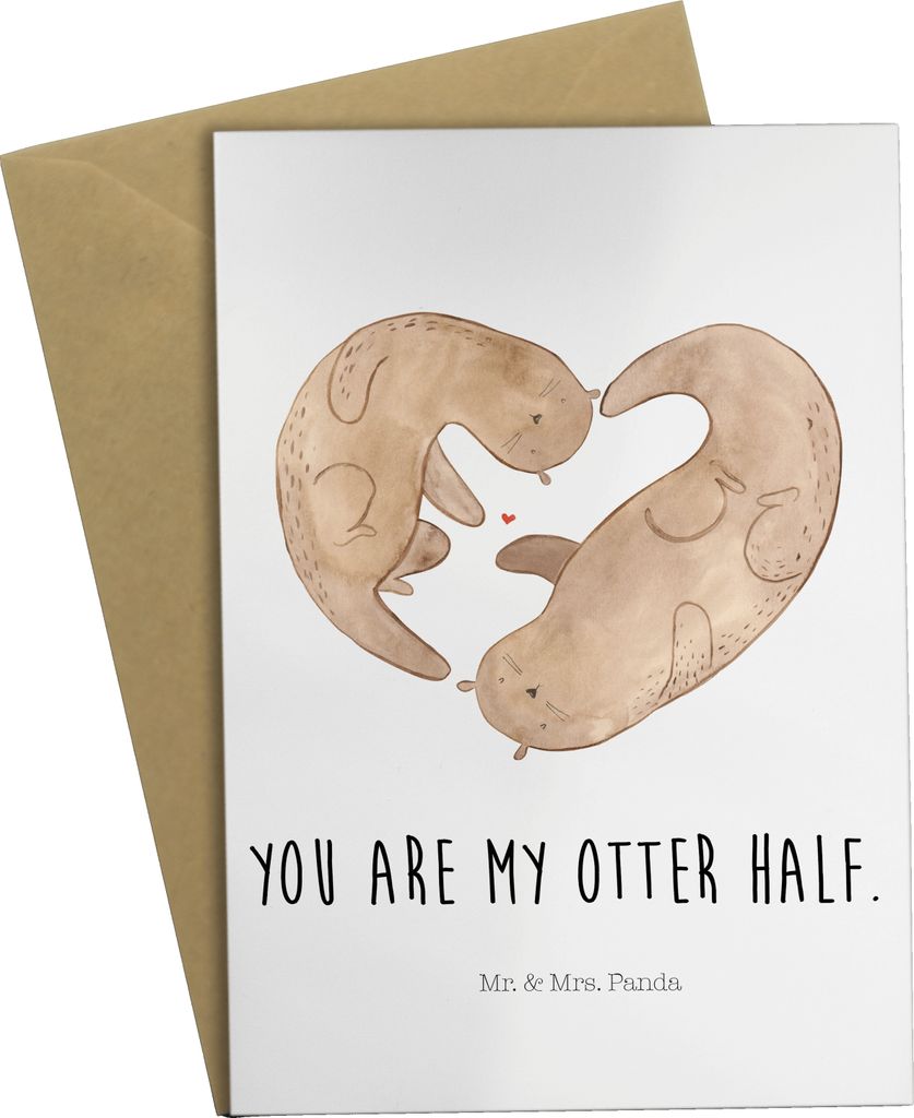 Mr. & Mrs. Panda Glückwunschkarte Otter Herz - Weiß - Geschenk, osterkarten, weihnachtskarten, Grußkarten, Hochzeitstag, hochzeitskarten, Liebe,...