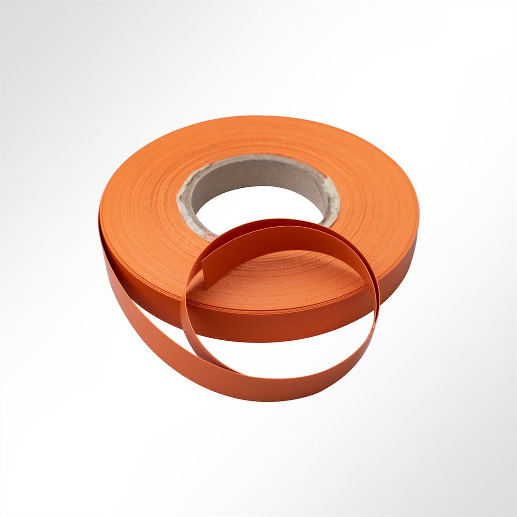 Einfassband Polyester beidseitig PVC beschichtet B1 Breite 20mm Terracotta 1497 für Markisen, Stoff- und Planenkanten 50m