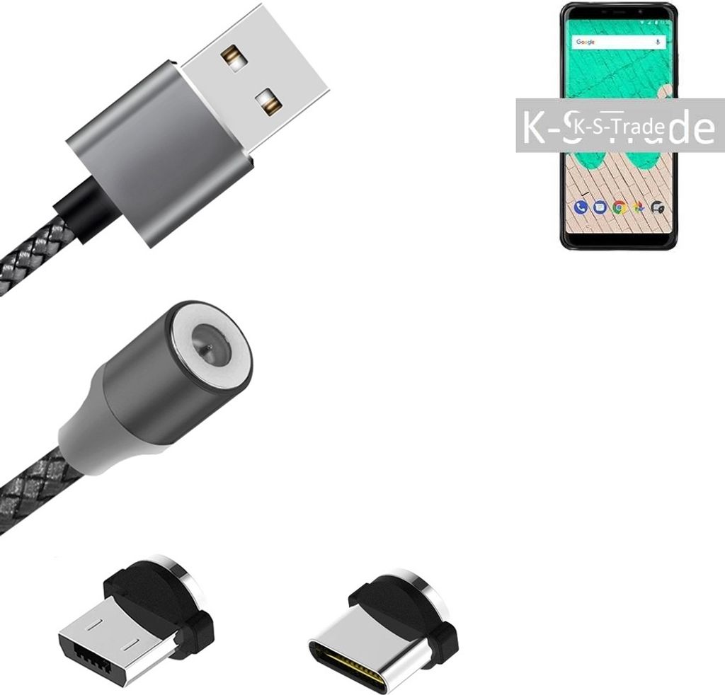 K-S-Trade Hochwertiges Magnet-Lade-kabel Sync-Kabel Daten-Kabel für Samsung Galaxy A30 mit USB-Typ-C-Anschluss und Micro-USB-Anschluss 2A bis zu