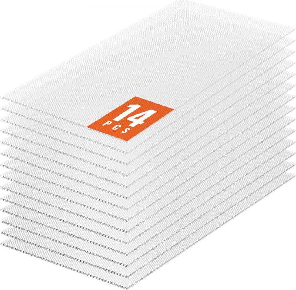 14er-Set Hohlkammerplatten 1210x605x4mm für Gewächshäuser - Stegplatten - UV-beständig - transparent - langlebig - Pflanzenwachstum