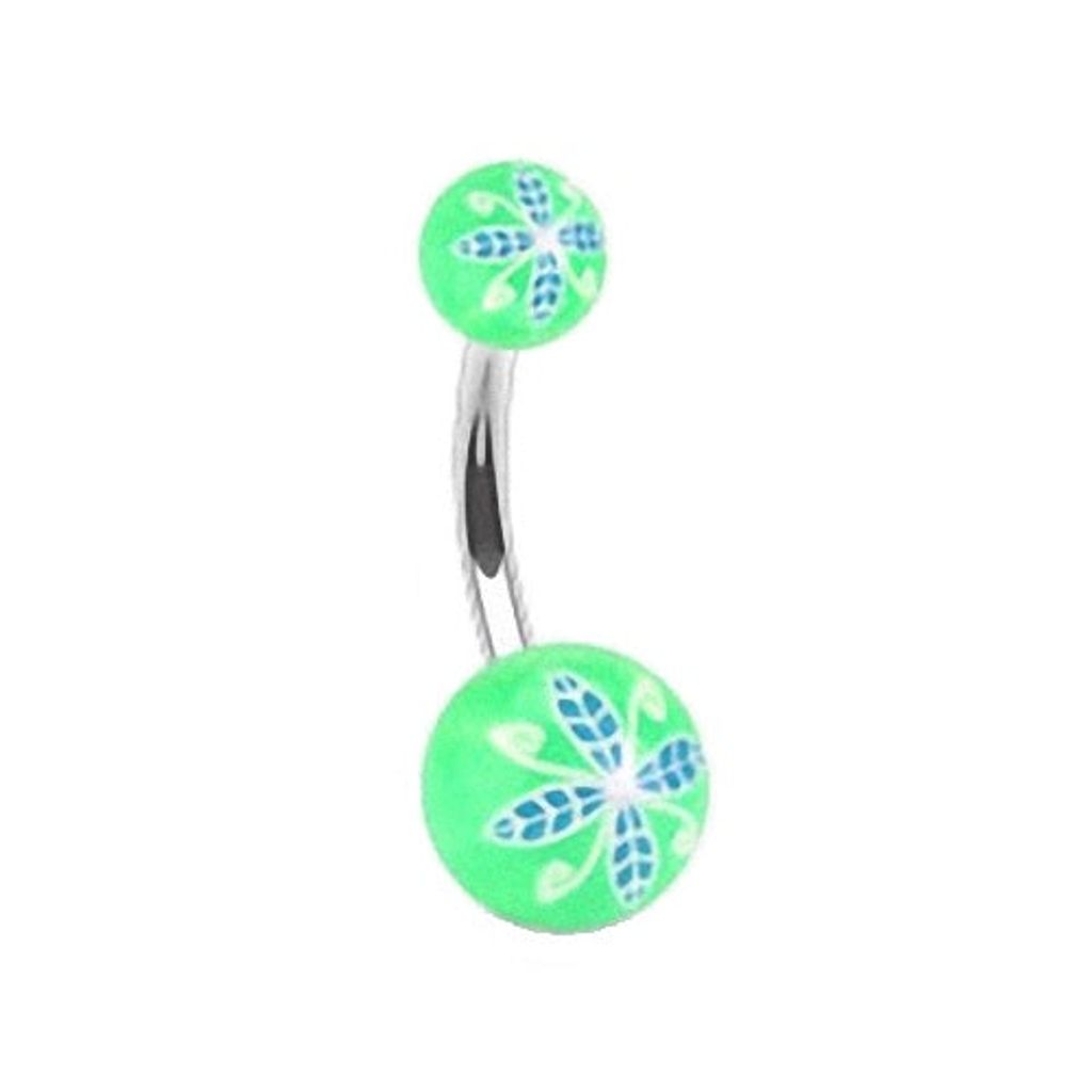 Taffstyle Bauchnabelpiercing Bauchnabelpiercing Doppel UV Kugel Sommer Blumen, Grün
